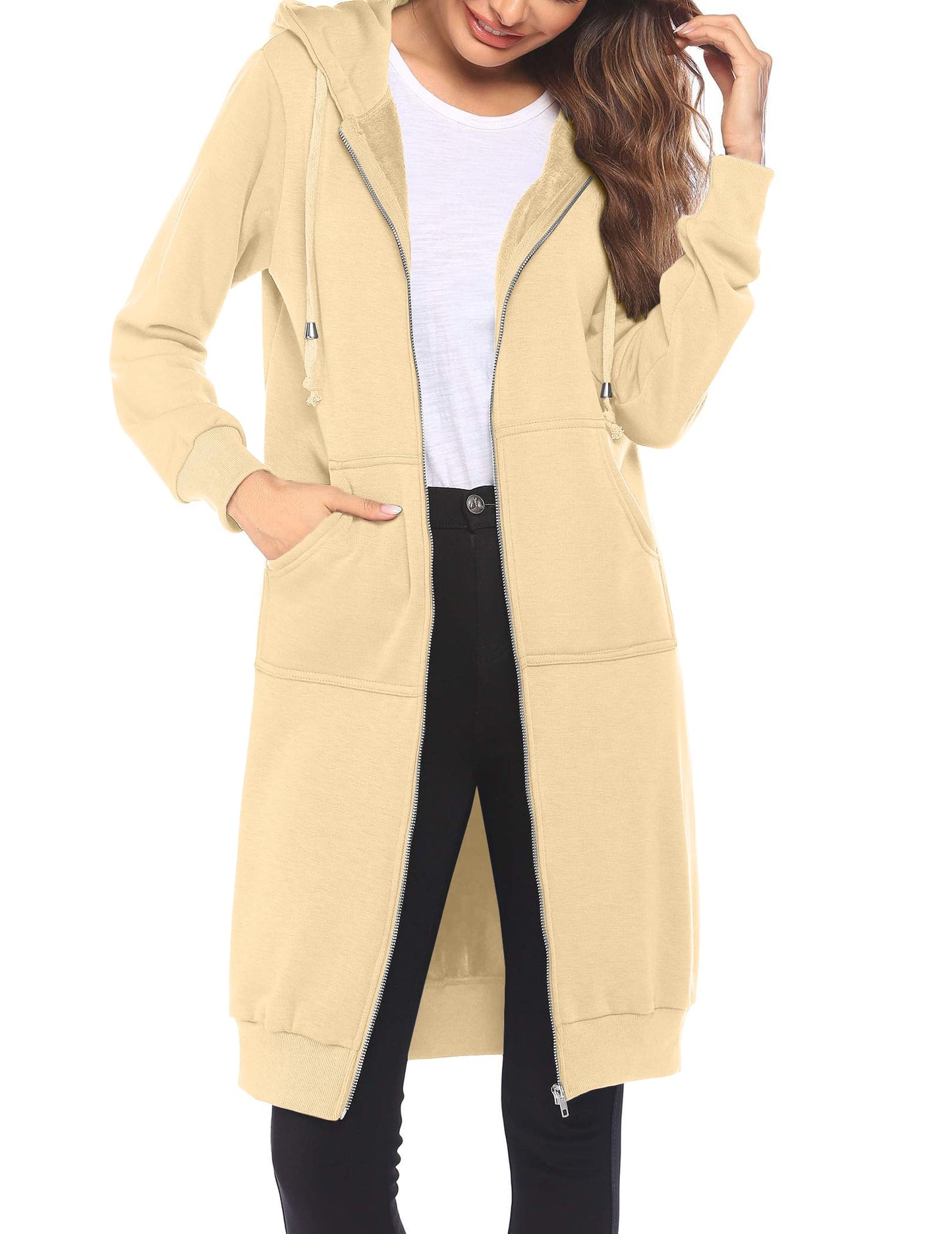 ELESOL Women Casual Zip up Fleece Hoodies Tunic Sweatshirt Long Hoodie Jacket S-XXXL