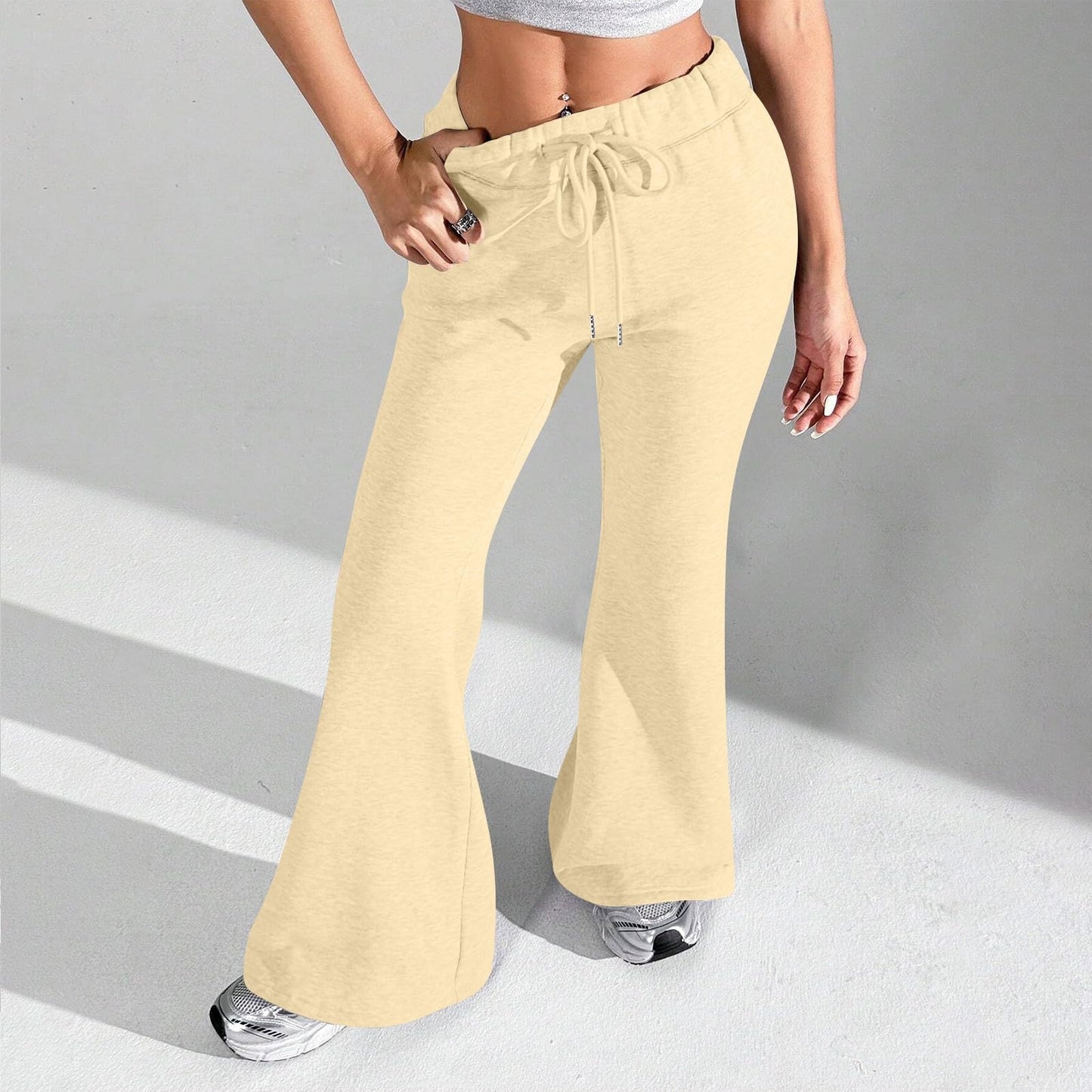 Women Wide Leg Sweatpants High Waisted Baggy Flare Sweatpants with Pockets Plus Size Drawstring Y2K Flare Pants