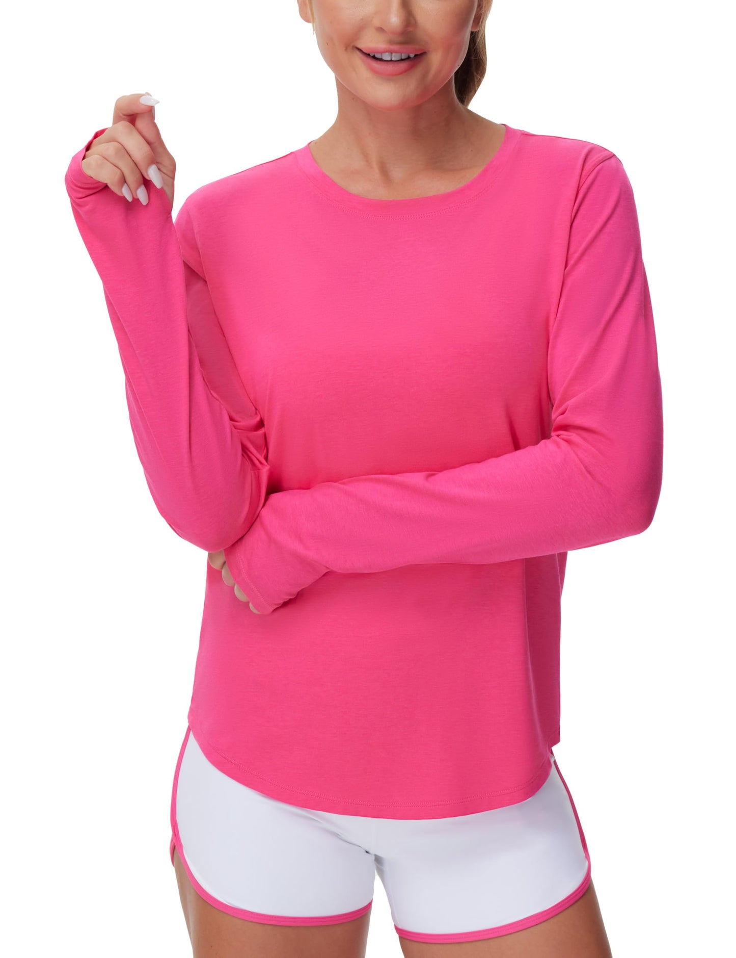 THE GYM PEOPLE Women's Long Sleeve Workout Shirts Athletic Crewneck Hiking Tops with Thumb Hole