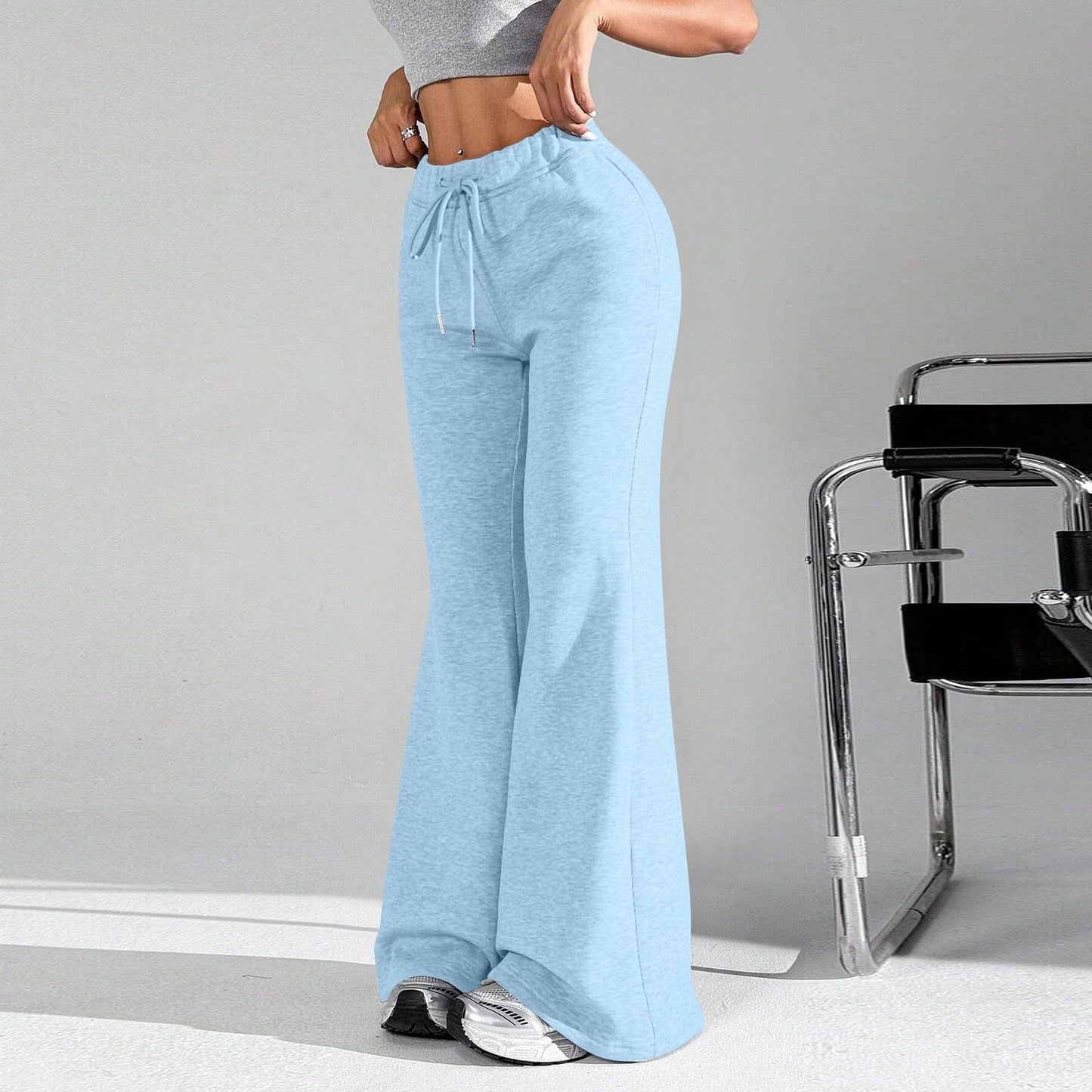 Women Wide Leg Sweatpants High Waisted Baggy Flare Sweatpants with Pockets Plus Size Drawstring Y2K Flare Pants