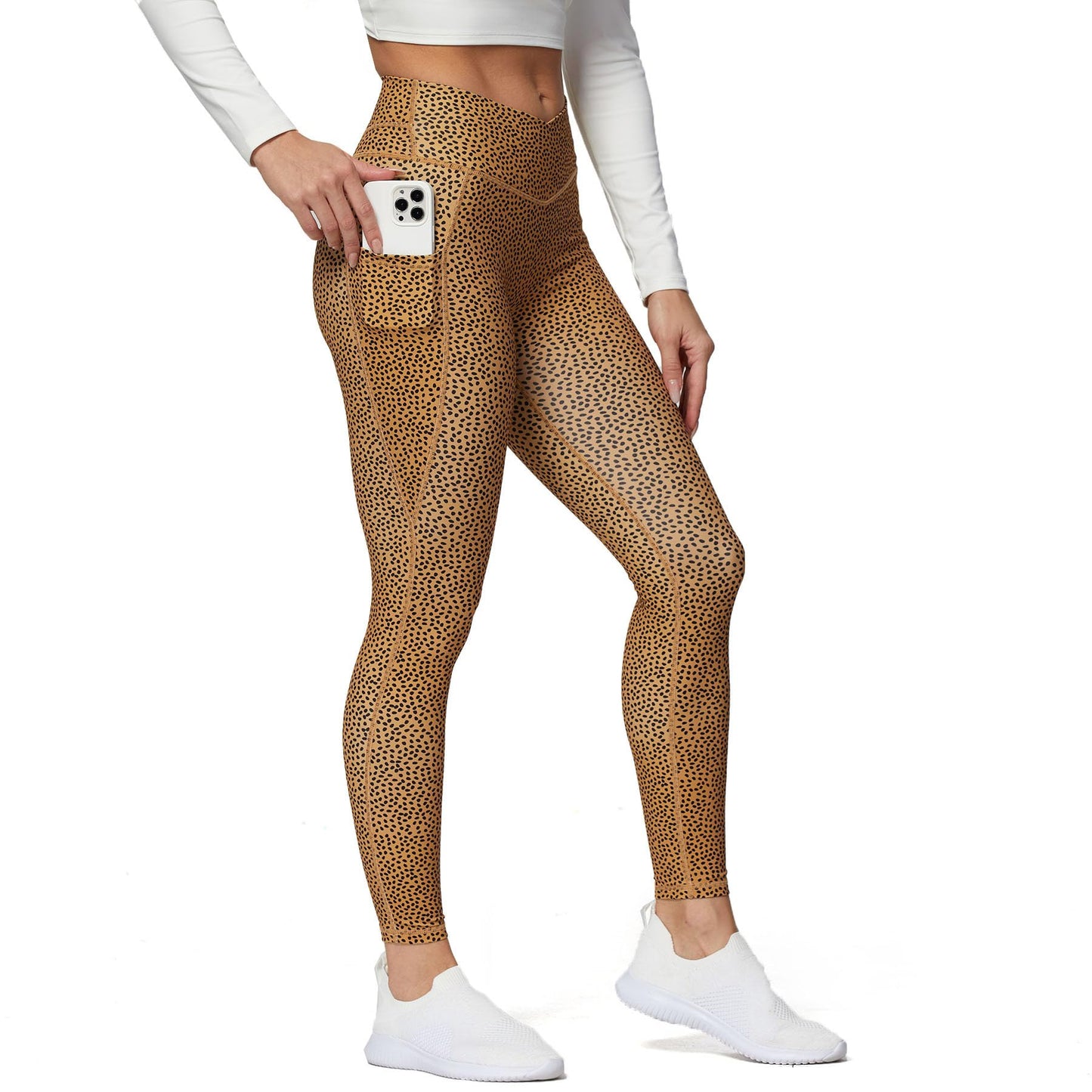 Aoxjox Trinity High Waisted Yoga Pants with Pockets for Women Tummy Control Cross-Waist Crossover Workout Leggings 26''