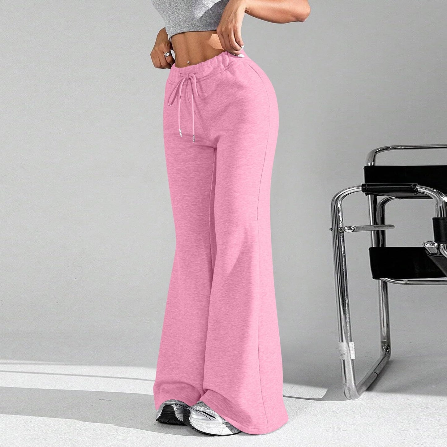 Women Wide Leg Sweatpants High Waisted Baggy Flare Sweatpants with Pockets Plus Size Drawstring Y2K Flare Pants