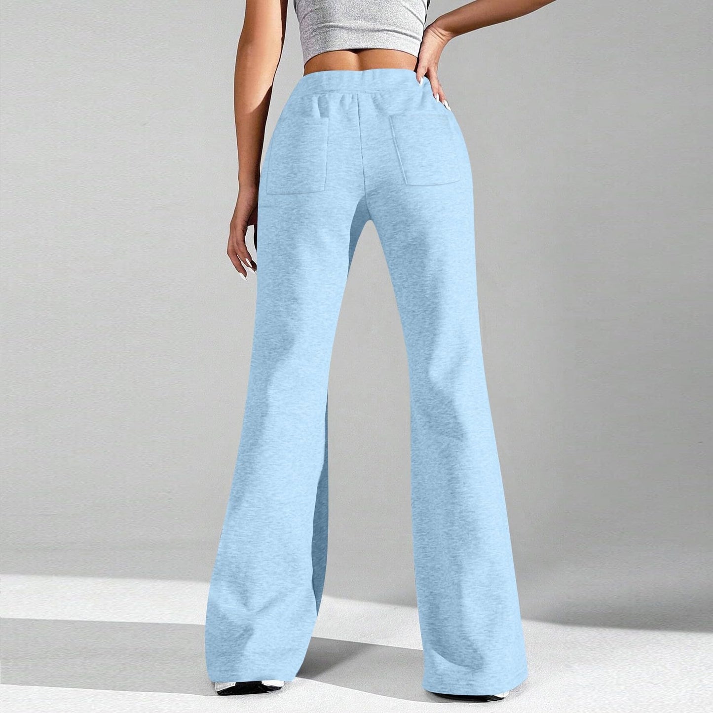 Women Wide Leg Sweatpants High Waisted Baggy Flare Sweatpants with Pockets Plus Size Drawstring Y2K Flare Pants