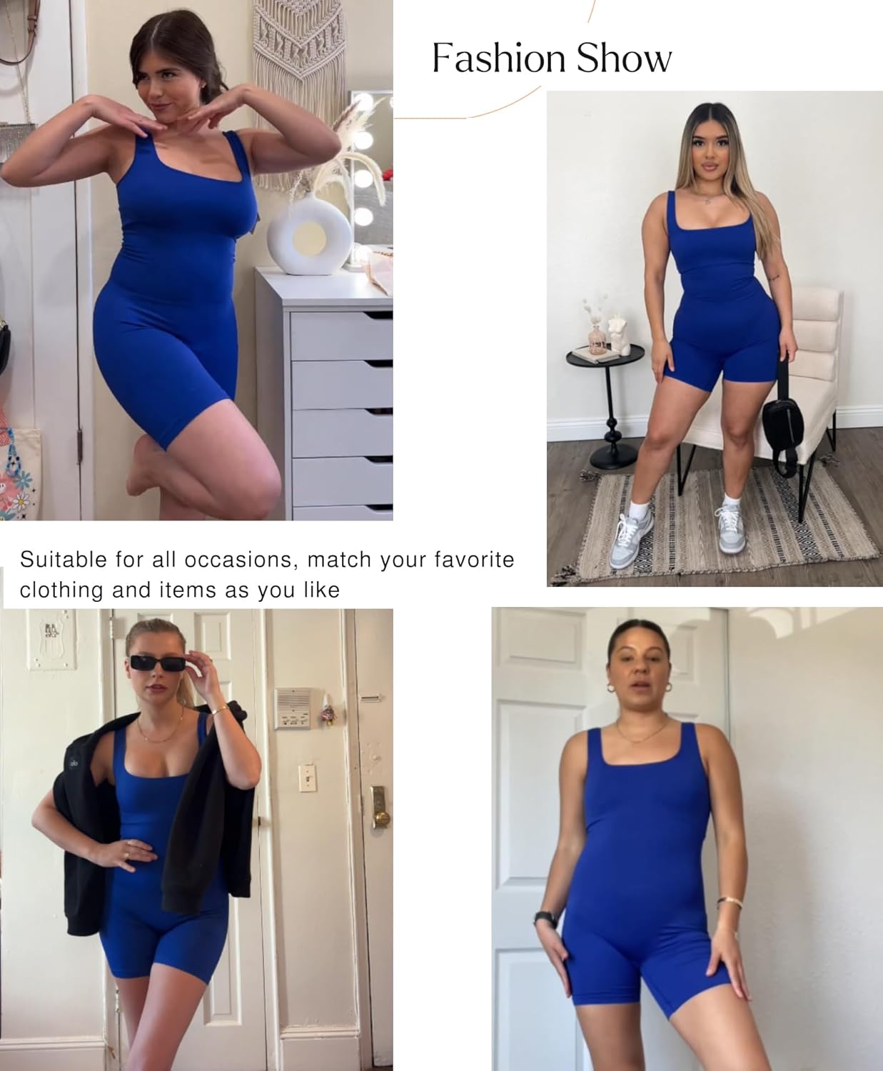 Popilush Shapewear Jumpsuits for Women Built-in Bra Square Neck Rompers Shorts Bodycon Bodysuits Summer Outfits