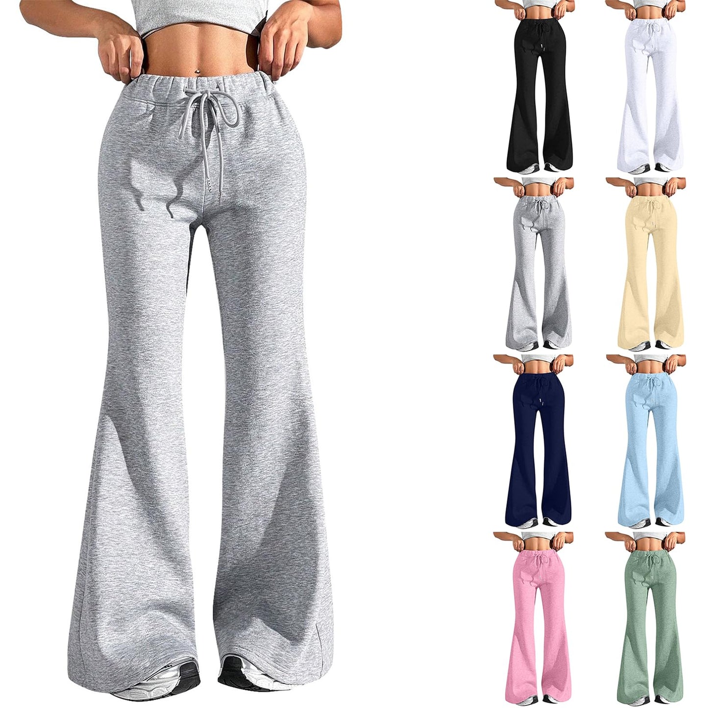 Women Wide Leg Sweatpants High Waisted Baggy Flare Sweatpants with Pockets Plus Size Drawstring Y2K Flare Pants