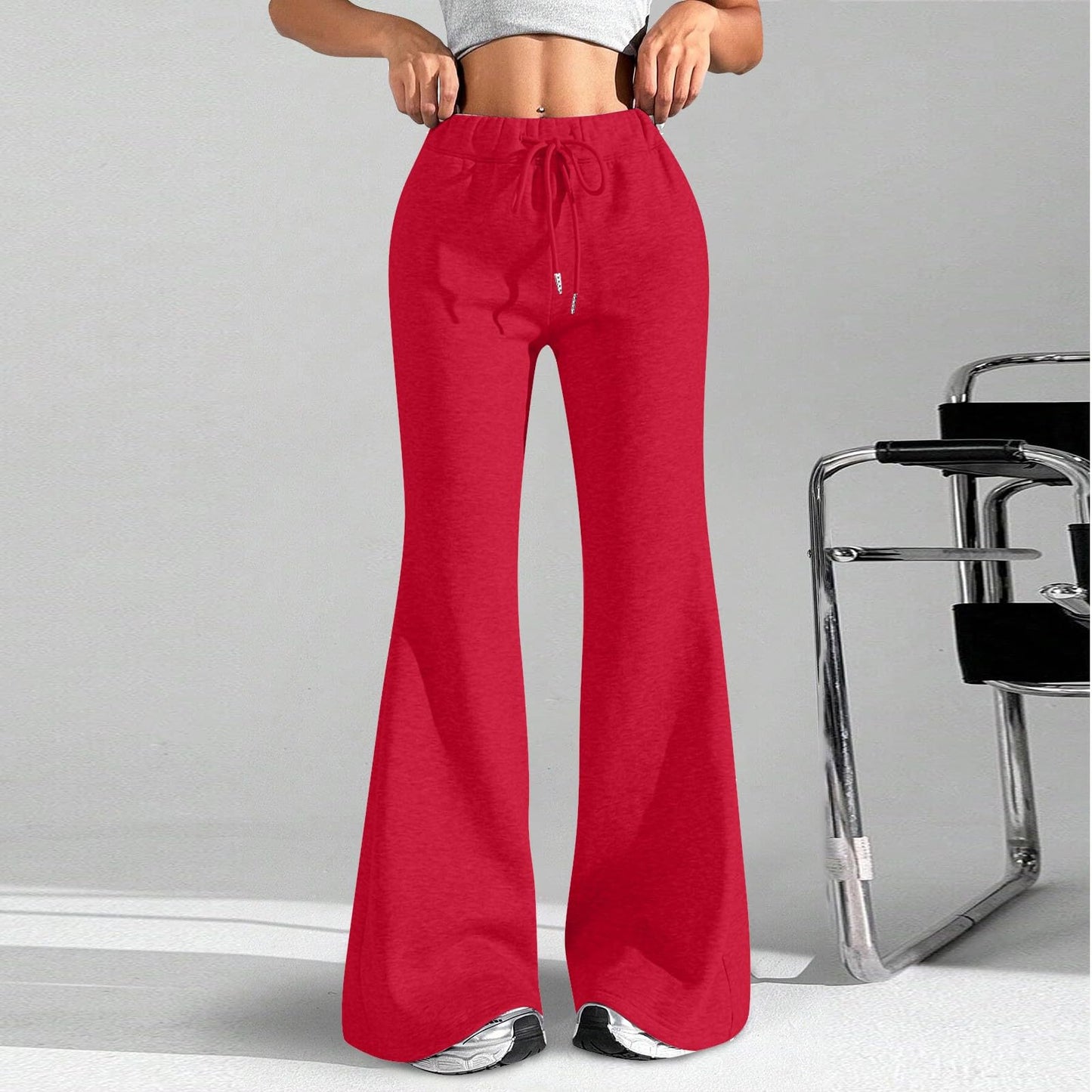 Women Wide Leg Sweatpants High Waisted Baggy Flare Sweatpants with Pockets Plus Size Drawstring Y2K Flare Pants