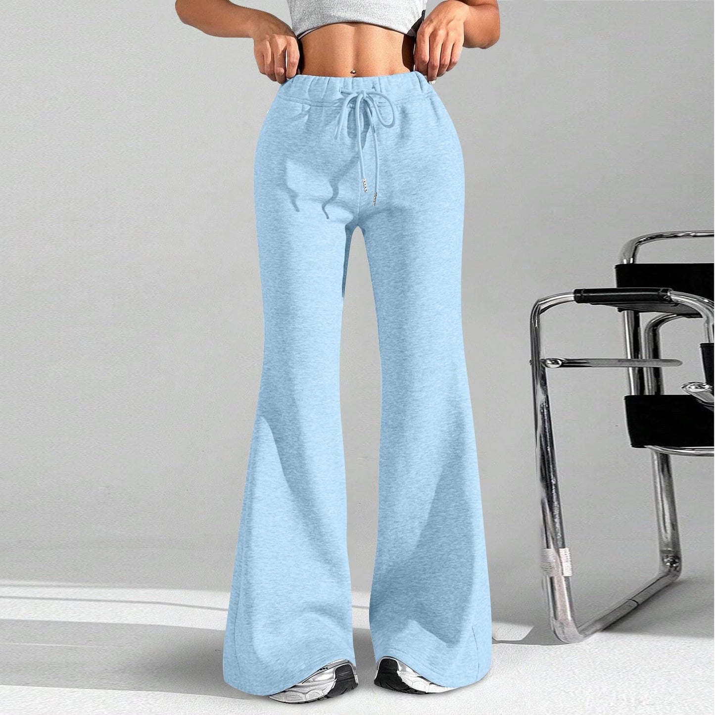 Women Wide Leg Sweatpants High Waisted Baggy Flare Sweatpants with Pockets Plus Size Drawstring Y2K Flare Pants