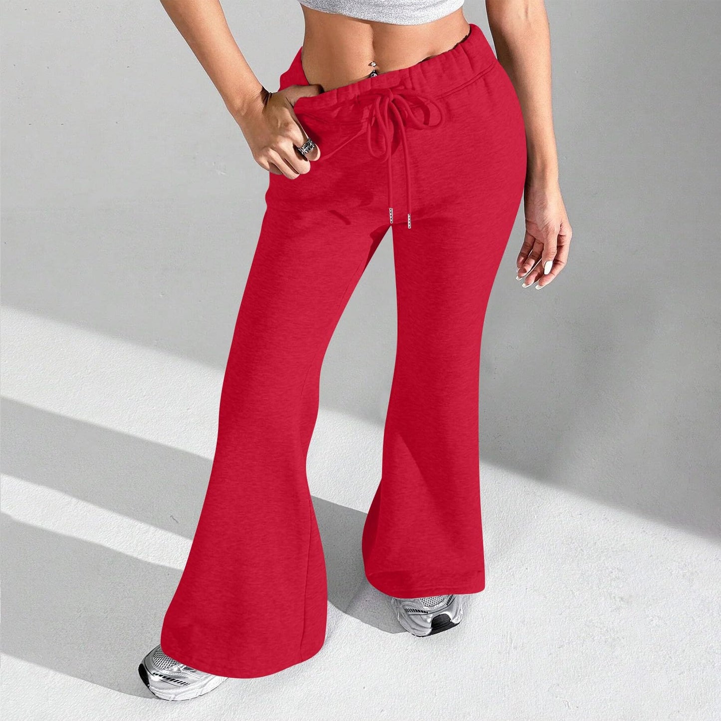 Women Wide Leg Sweatpants High Waisted Baggy Flare Sweatpants with Pockets Plus Size Drawstring Y2K Flare Pants