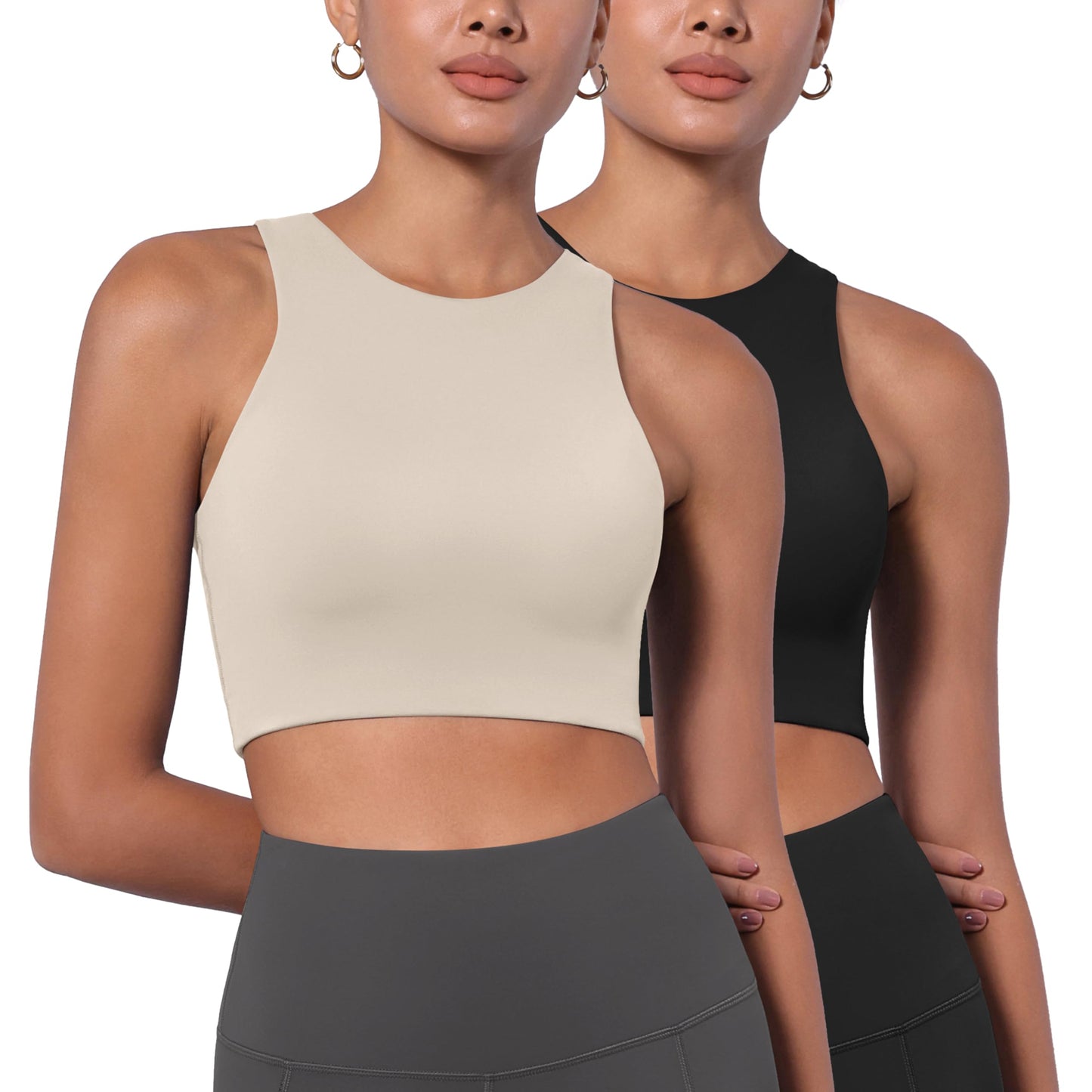 ODODOS Racerback Tank Bra for Women High Neck Non Padded Medium Support Sports Bra Workout Yoga Crop Tops