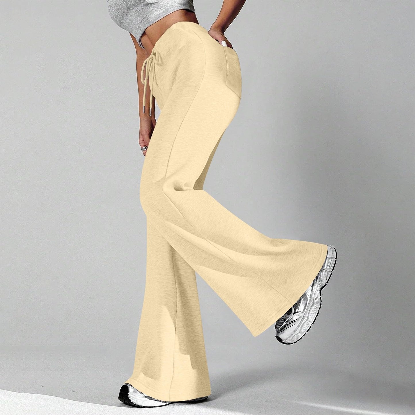 Women Wide Leg Sweatpants High Waisted Baggy Flare Sweatpants with Pockets Plus Size Drawstring Y2K Flare Pants