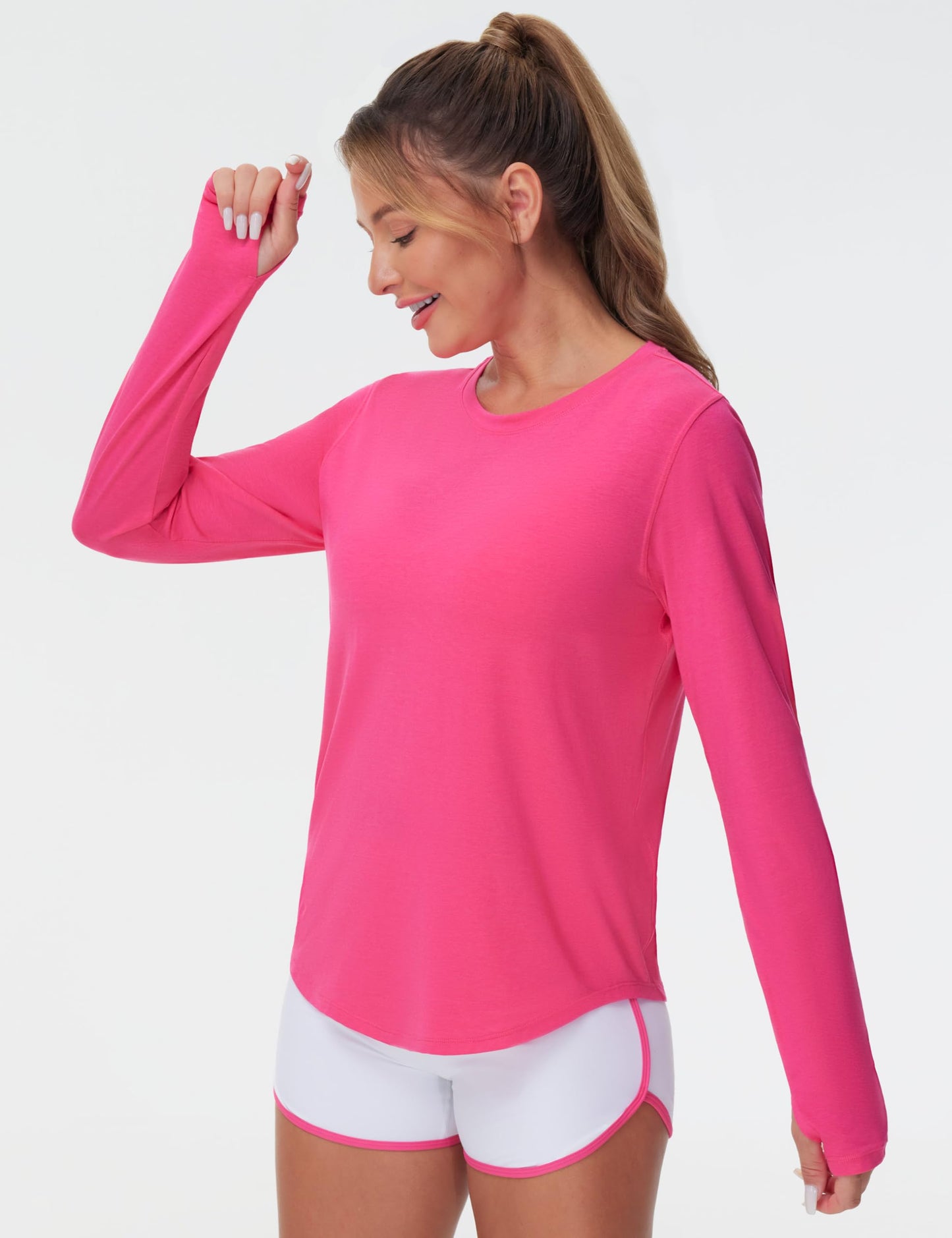 THE GYM PEOPLE Women's Long Sleeve Workout Shirts Athletic Crewneck Hiking Tops with Thumb Hole