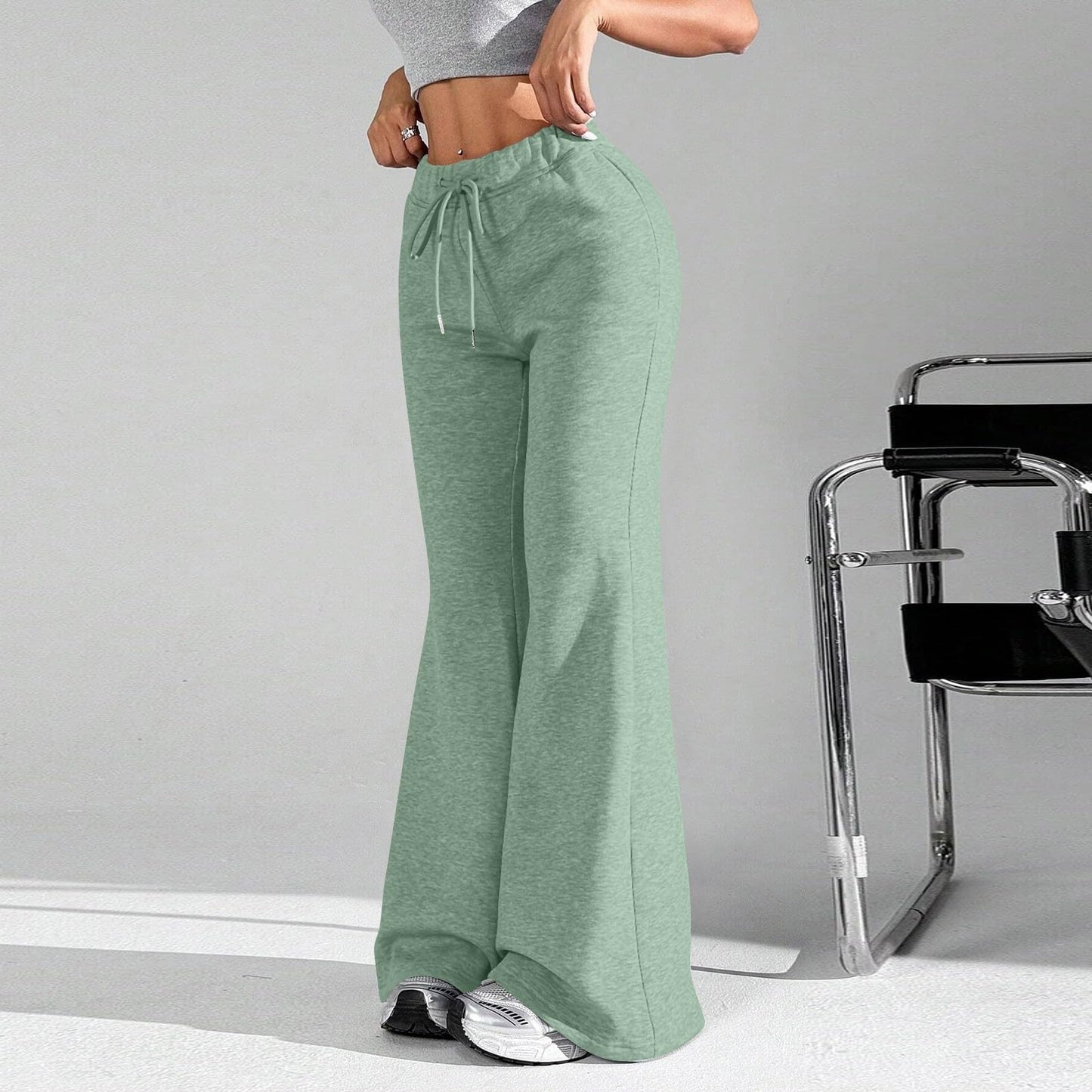 Women Wide Leg Sweatpants High Waisted Baggy Flare Sweatpants with Pockets Plus Size Drawstring Y2K Flare Pants