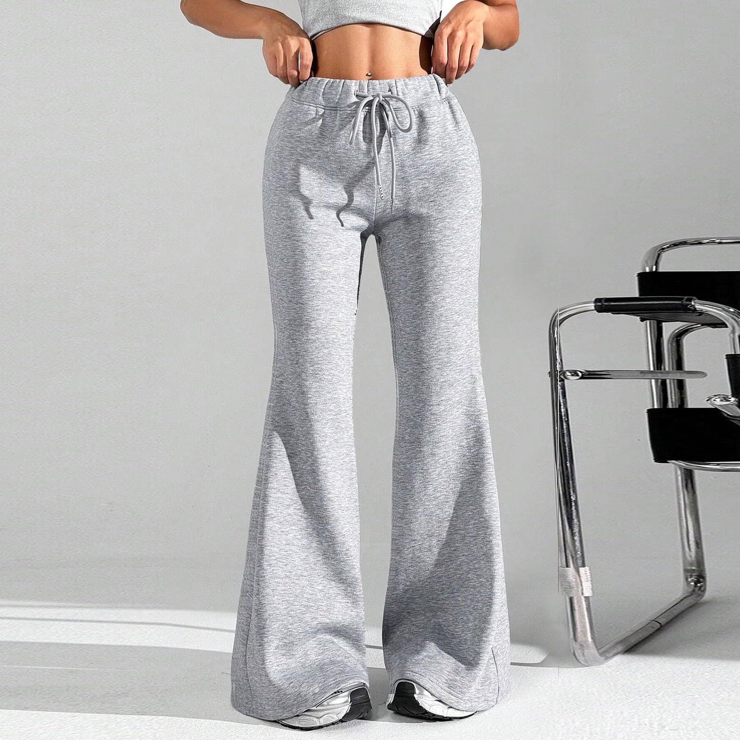 Women Wide Leg Sweatpants High Waisted Baggy Flare Sweatpants with Pockets Plus Size Drawstring Y2K Flare Pants