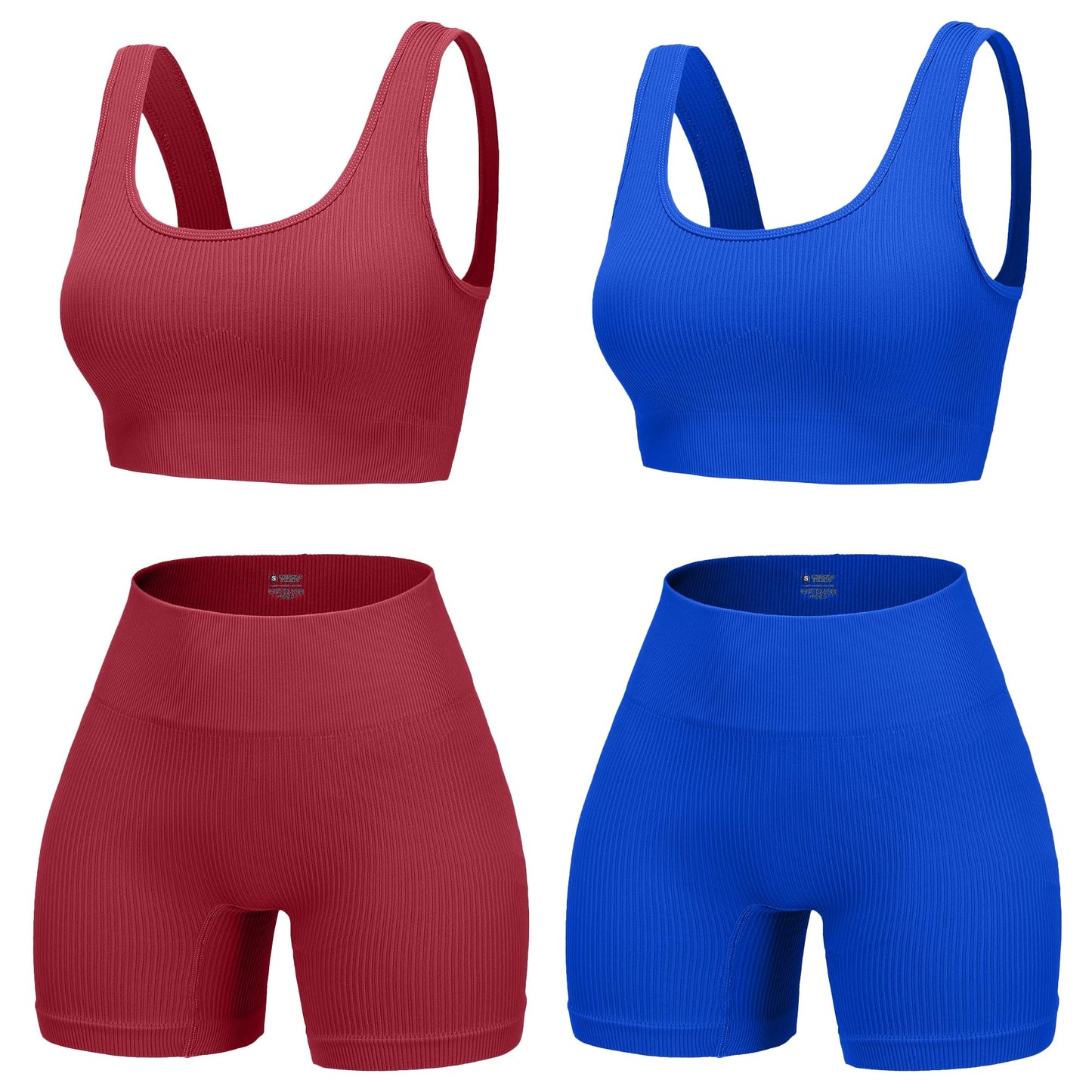 4 Piece Workout Sets for Women Seamless Ribbed High Waist Yoga shorts with Sports Bra Outfits