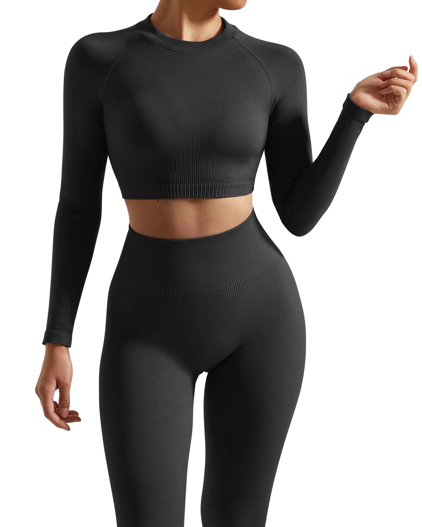 RXRXCOCO Seamless Workout Sets for Women 2 Piece Hidden Scrunch Butt Lifting Leggings Raglan Sleeves Crop Tops Matching